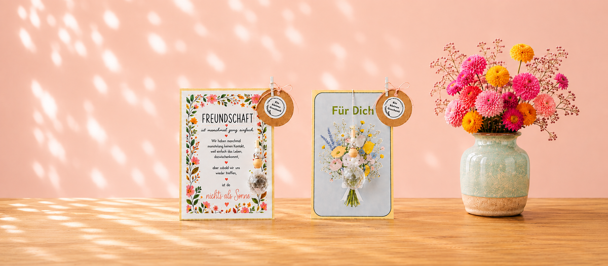 Sonnenfänger als Geschenk für Frauen rosa mit roten Blumen