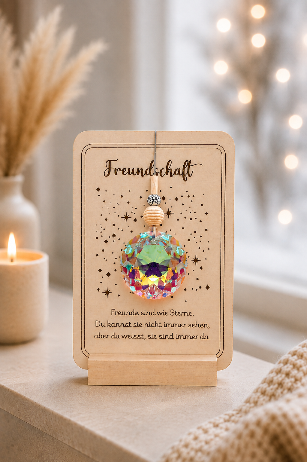 Sonnenfänger mit Kristall und Holzkarte – Geschenk für die Freundin